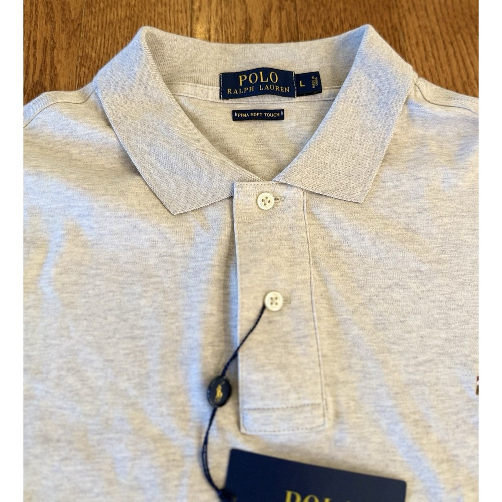 NWT Ralph Lauren Mens L Pima Soft Touch Polo Shirt Almond Heather Long Sleeve - Picture 3 of 7